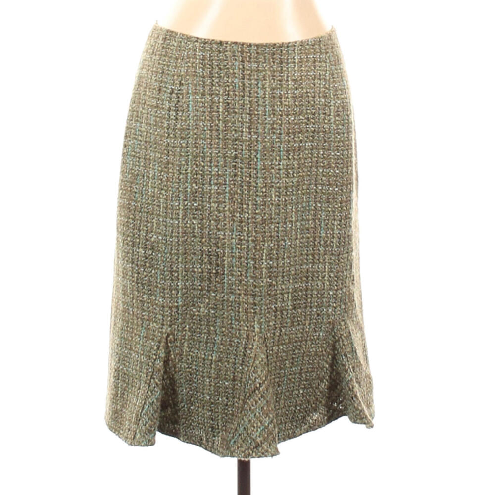 EMMA JAMES Tweed Skirt Casual Work Acrylic Tan Green Knee Length Women's 10